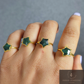 Natural Green Emerald Ring, Bohemian Ring, May Birthstone Jewelry, Emerald Electroplated Ring, Engagement Ring, Gift For Her, Gift Idea